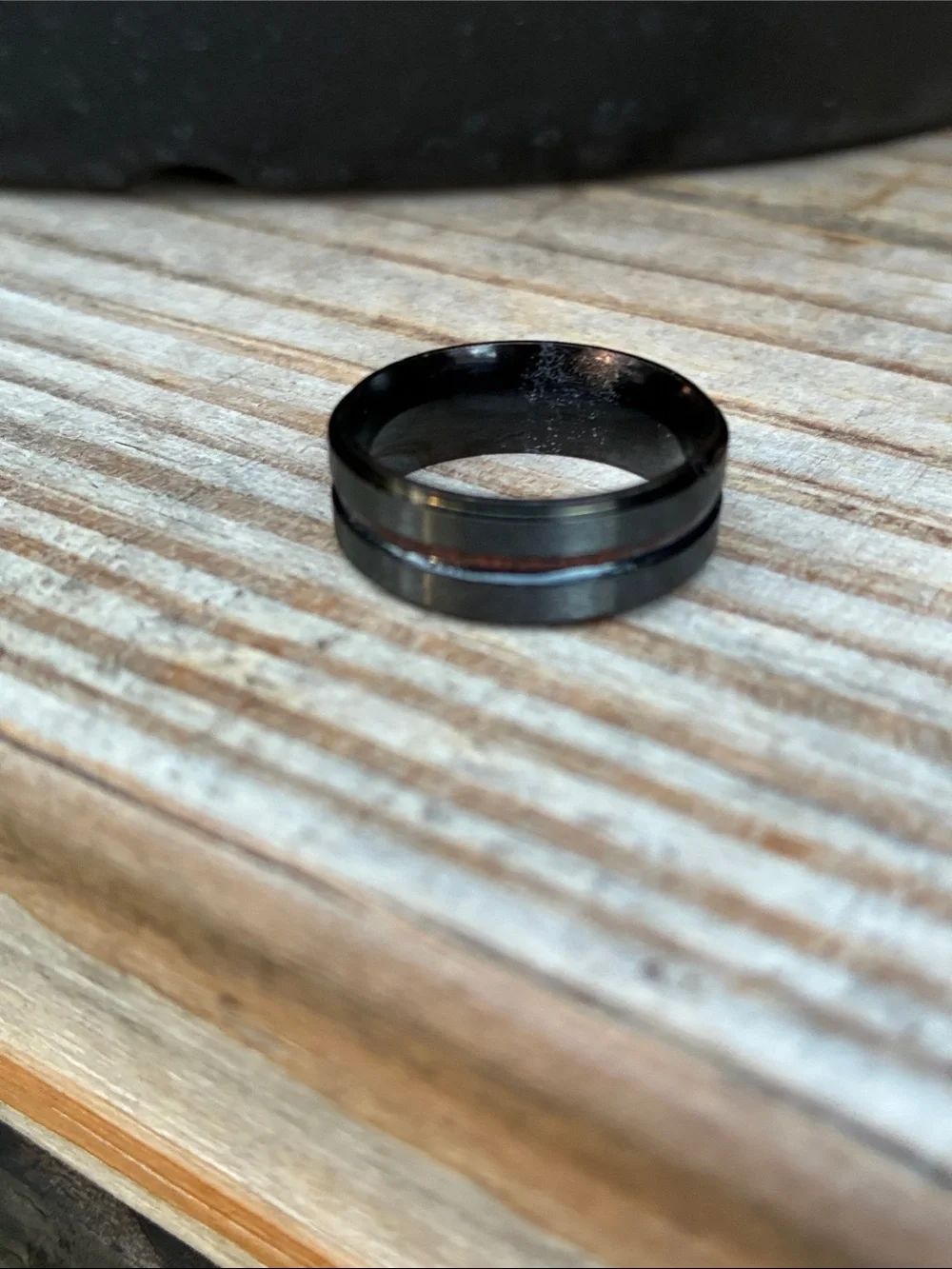 Black Men's Stainless Steel Ring with Subtle Groove